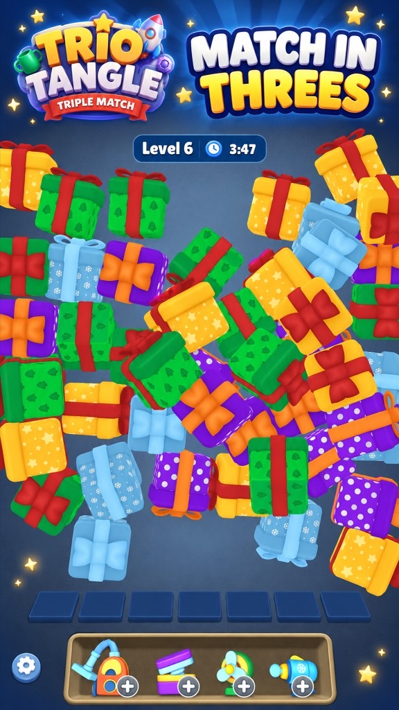 Match in threes — gift box pile gameplay